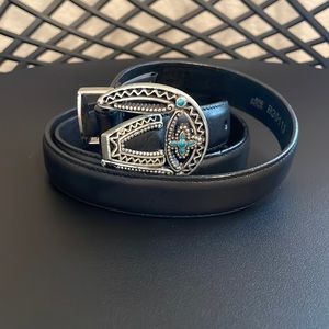 Brighton Leather belt silver tone buckle with turquoise accent